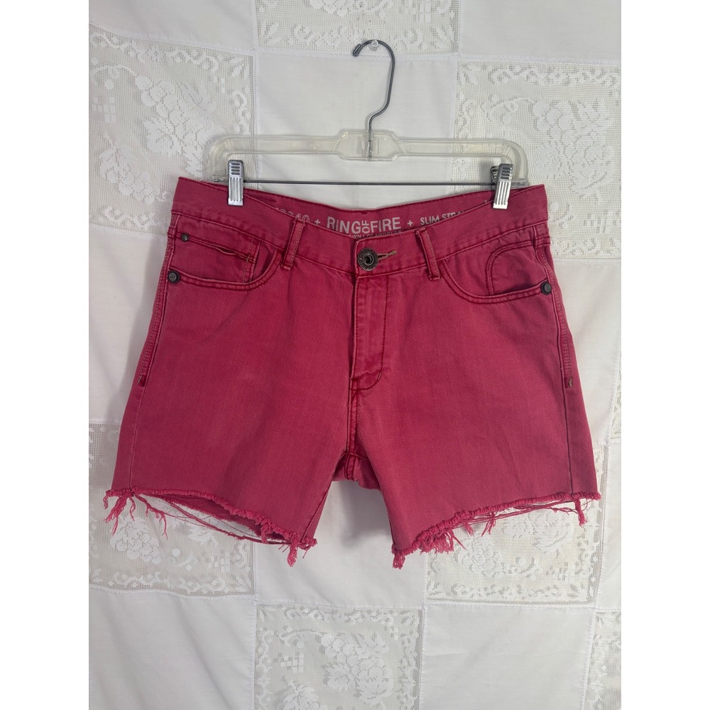 Red Distresseed‎ Denim Cut Off Jean Shorts Street Wear Indie Sleeze 33" Waist